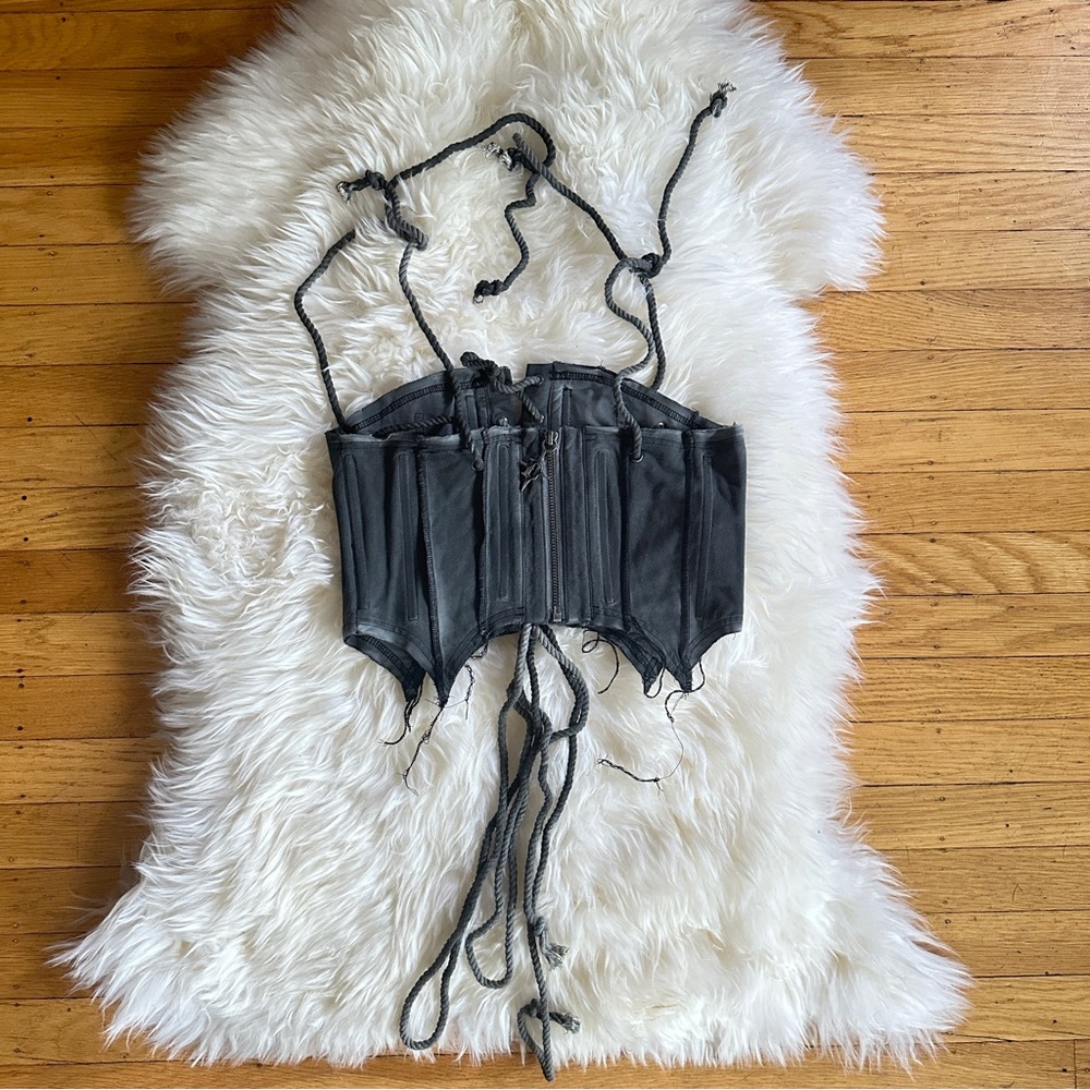 darker wavs pitch lace up corset tank washed black grey medium - Picture 4 of 7